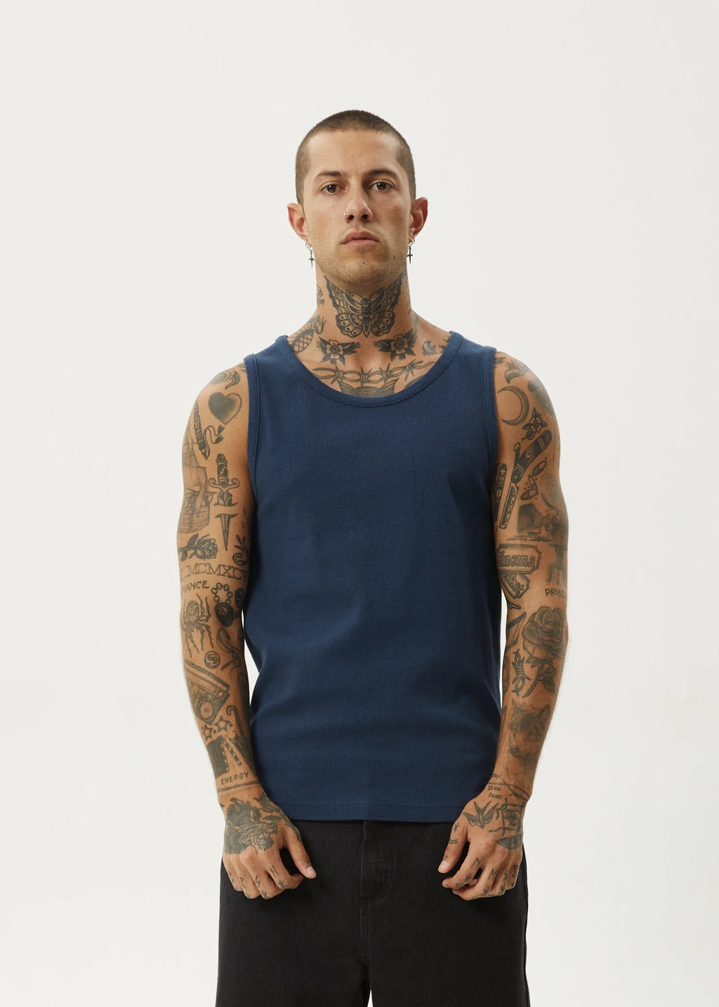 Afends Paramount Recycled Rib Singlet Navy