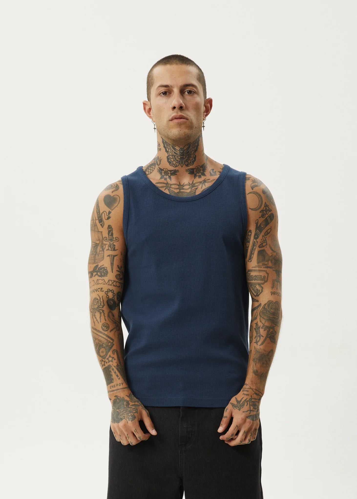 Afends Paramount Recycled Rib Singlet Navy