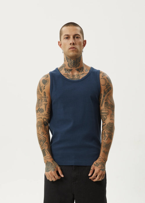 Afends Paramount Recycled Rib Singlet Navy