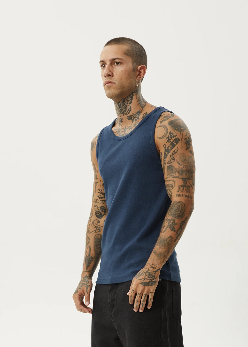 Afends Paramount Recycled Rib Singlet Navy