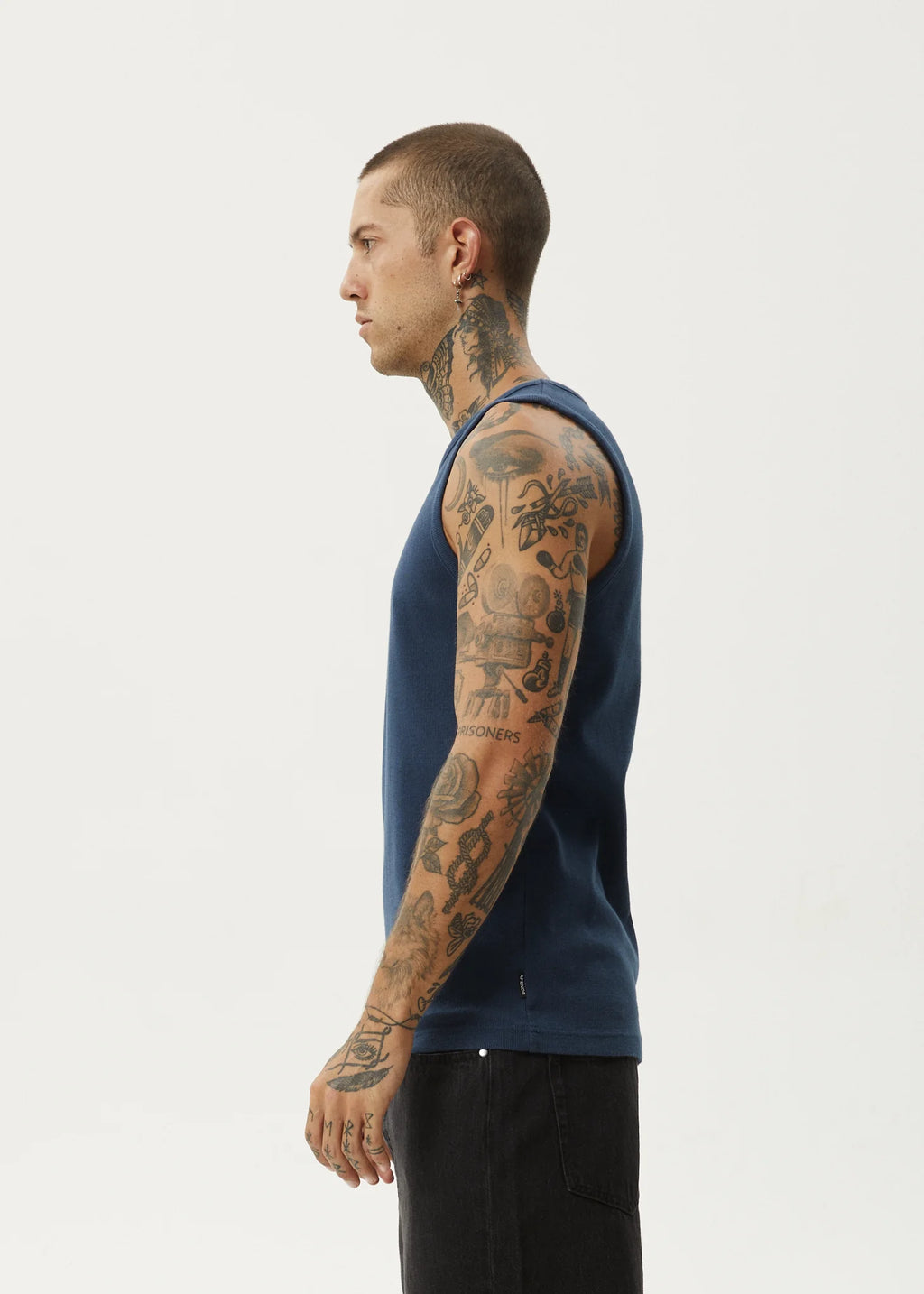 Afends Paramount Recycled Rib Singlet Navy
