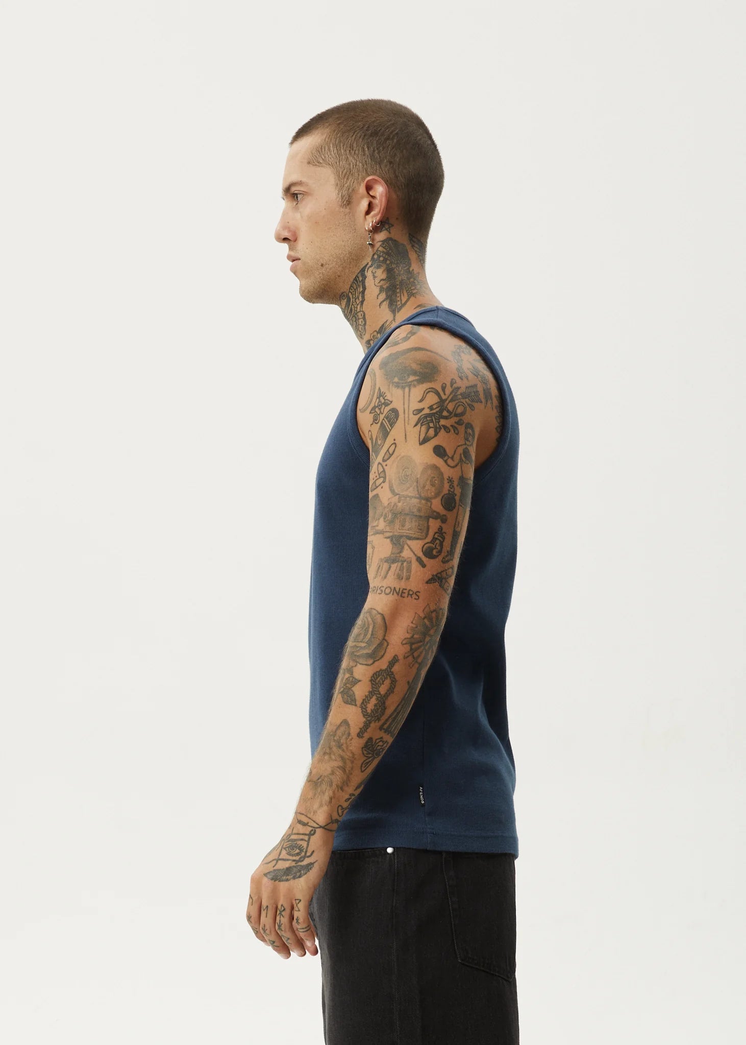 Afends Paramount Recycled Rib Singlet Navy
