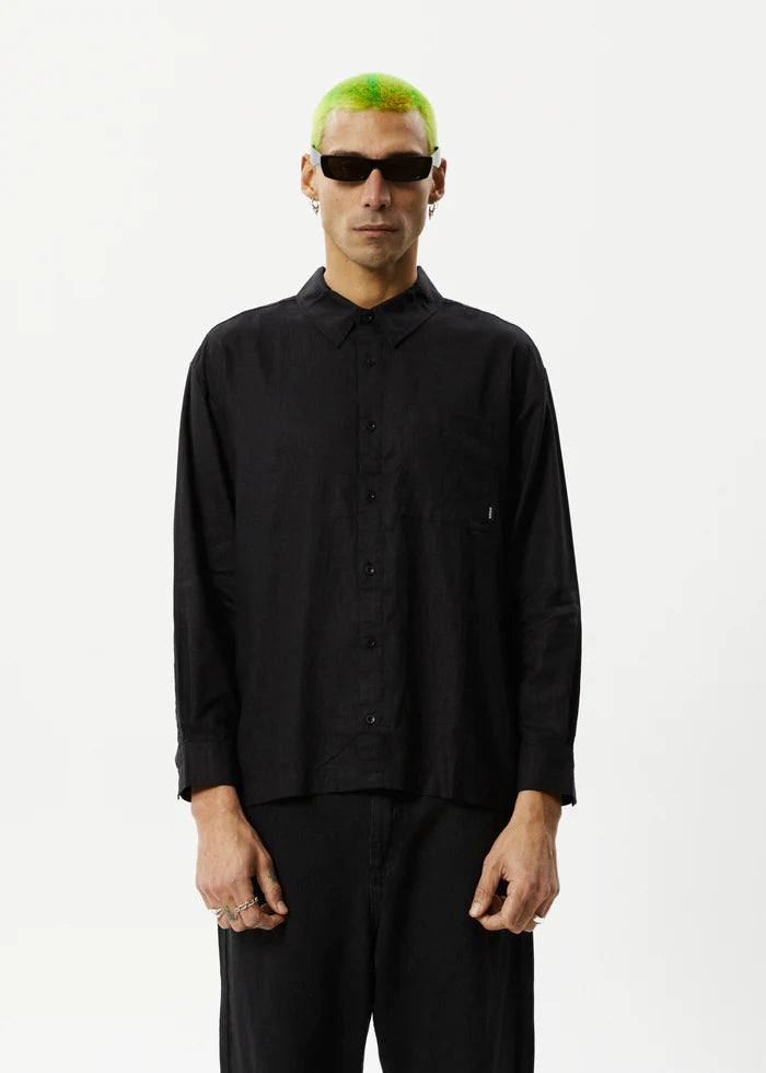 Afends Everyday Hemp Cuban Long Sleeve Shirt Black