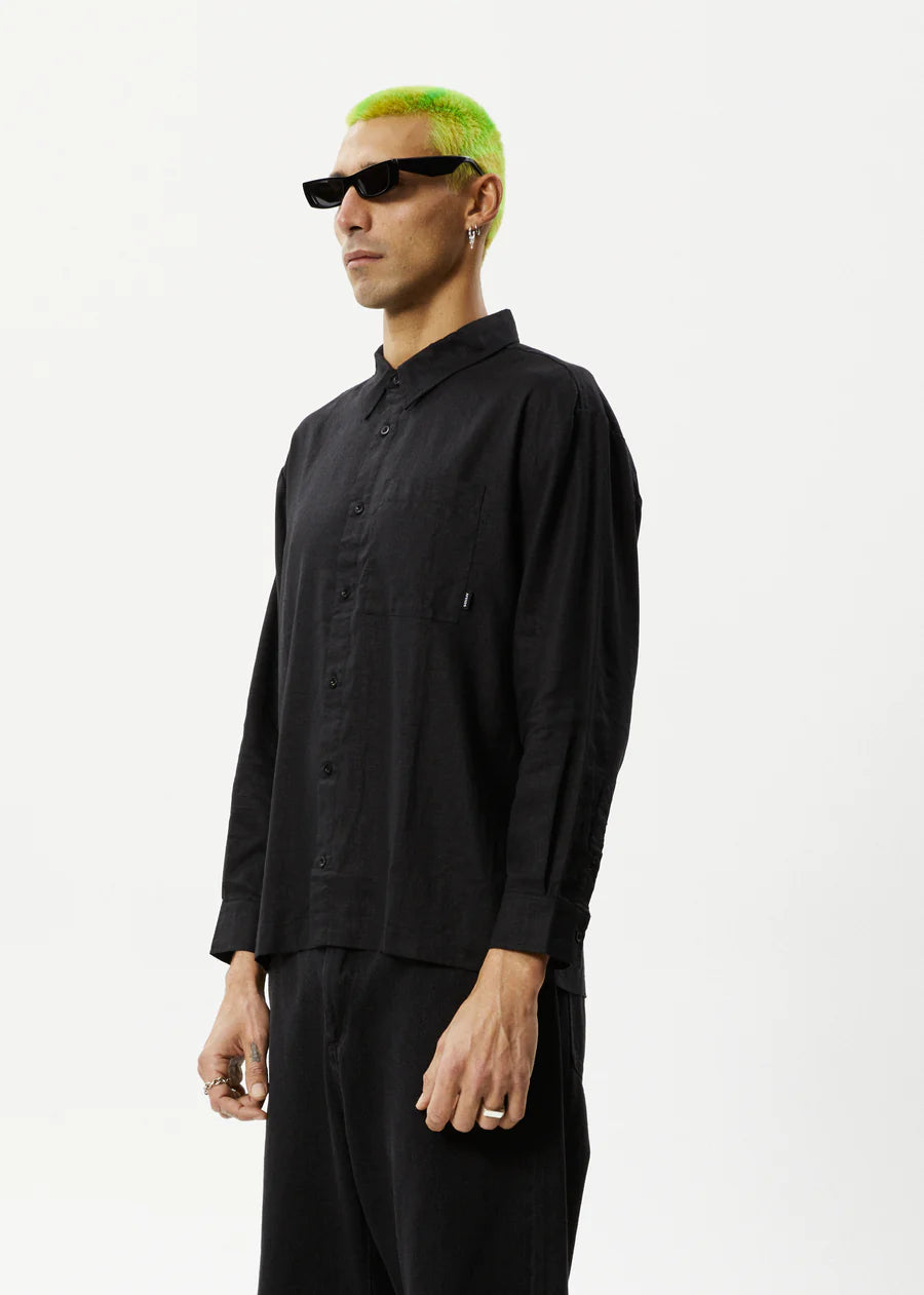 Afends Everyday Hemp Cuban Long Sleeve Shirt Black