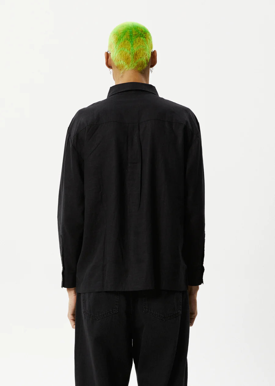 Afends Everyday Hemp Cuban Long Sleeve Shirt Black