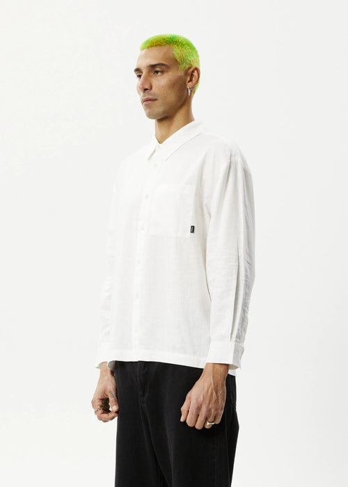 Afends Everyday Hemp Cuban Long Sleeve Shirt White