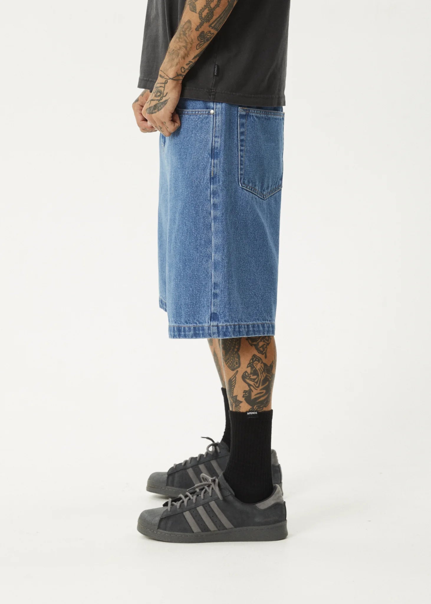 Afends Lil C Denim Baggy Short 22" - Worn Blue