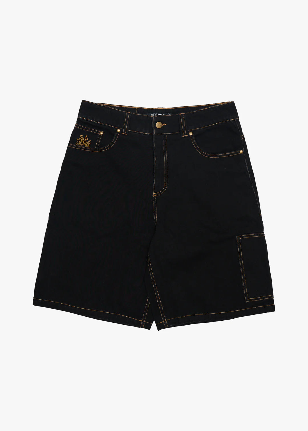 Afends Scorched Harper Denim Baggy Workwear Short 22" Washed Black