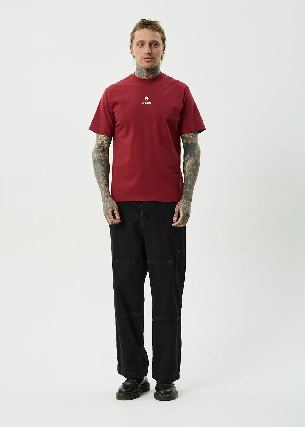 Afends Burnin Recycled Retro Fit Tee Washed Burgundy