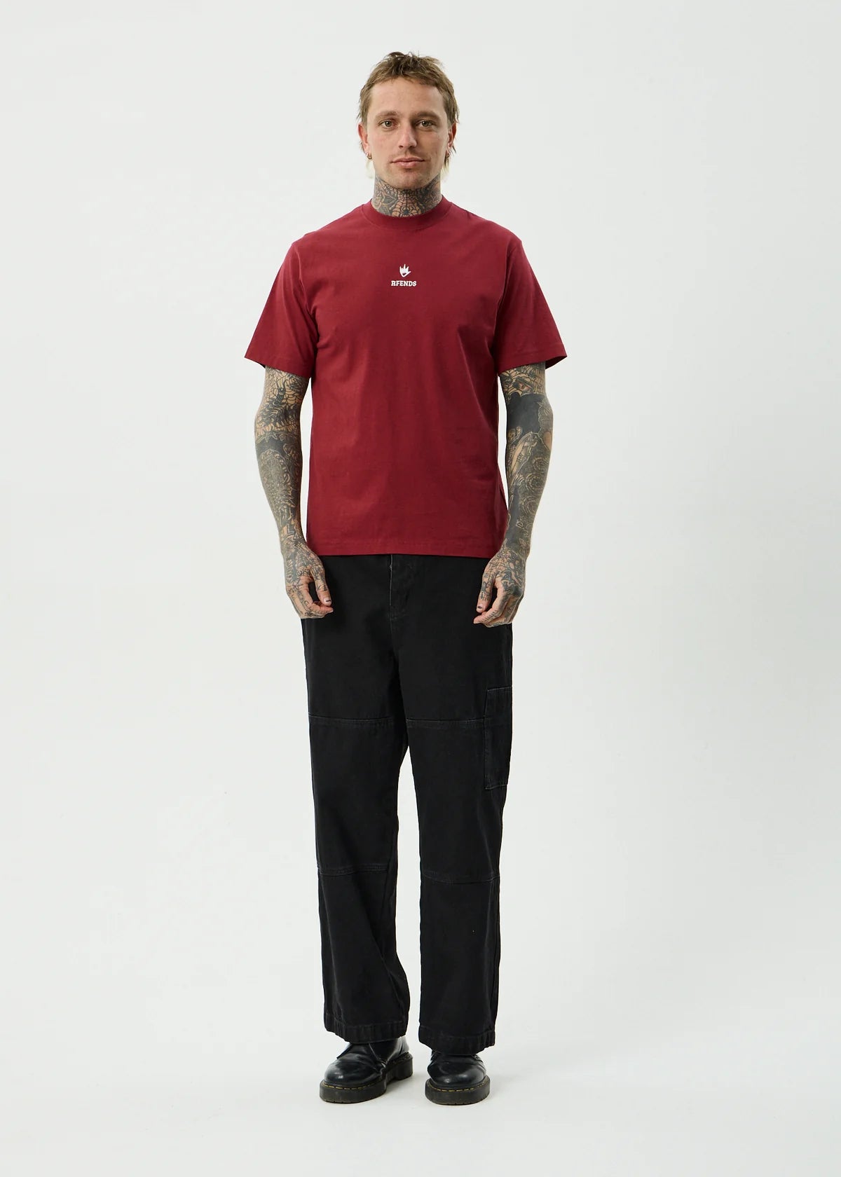 Afends Burnin Recycled Retro Fit Tee Washed Burgundy