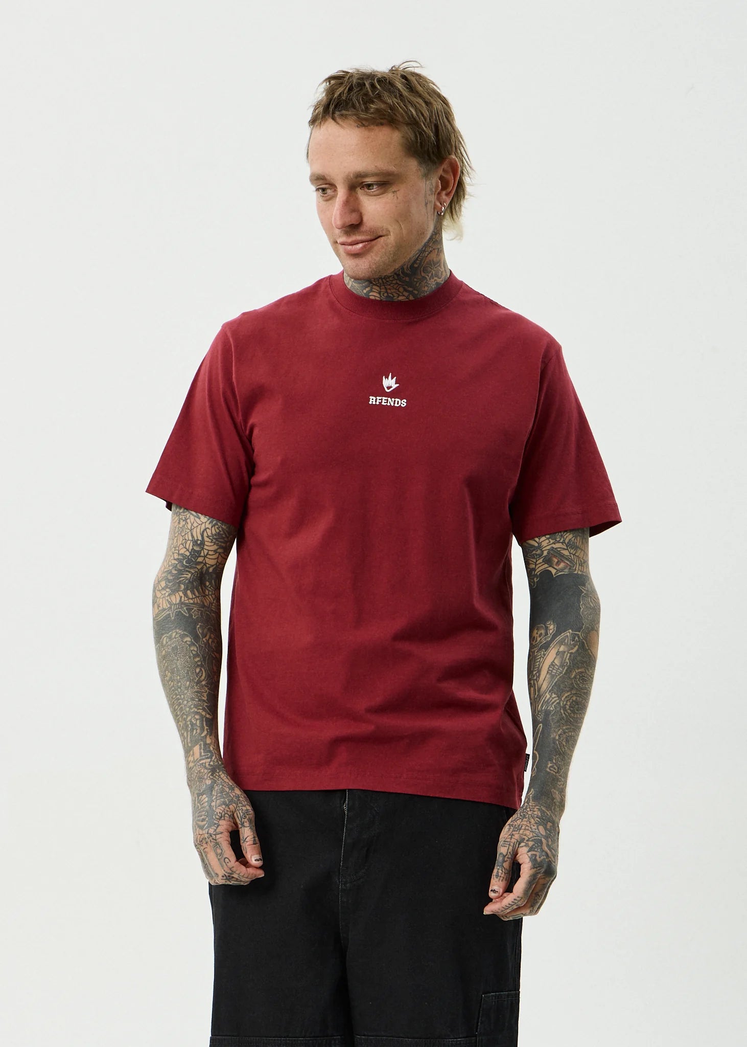 Afends Burnin Recycled Retro Fit Tee Washed Burgundy