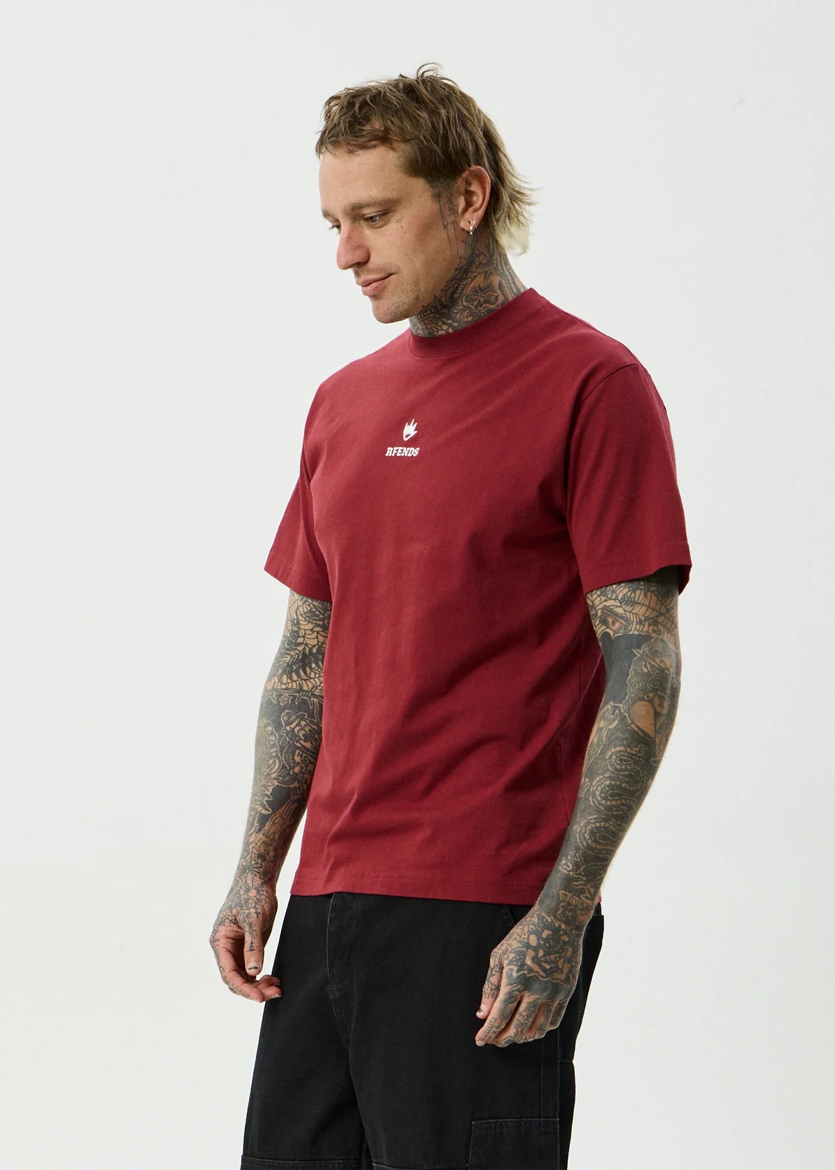 Afends Burnin Recycled Retro Fit Tee Washed Burgundy