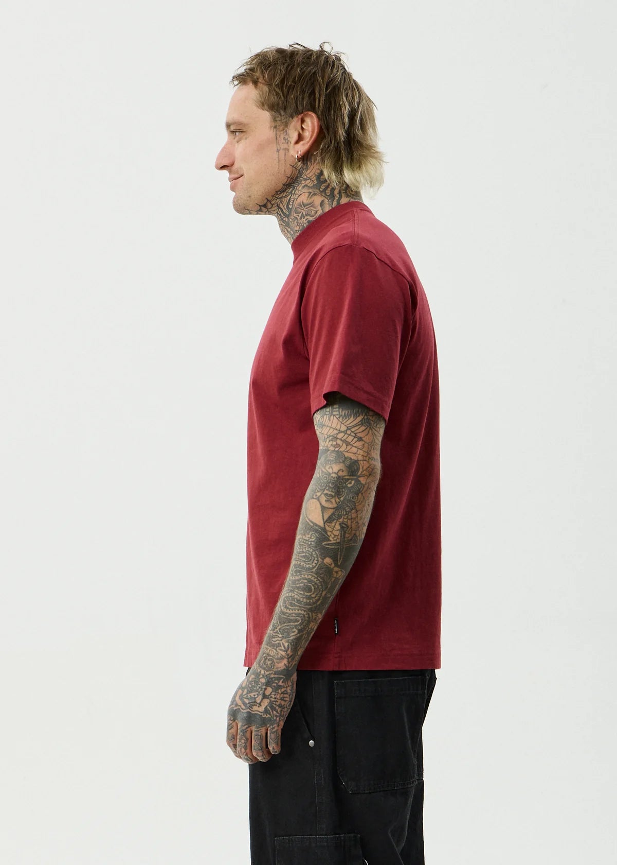 Afends Burnin Recycled Retro Fit Tee Washed Burgundy