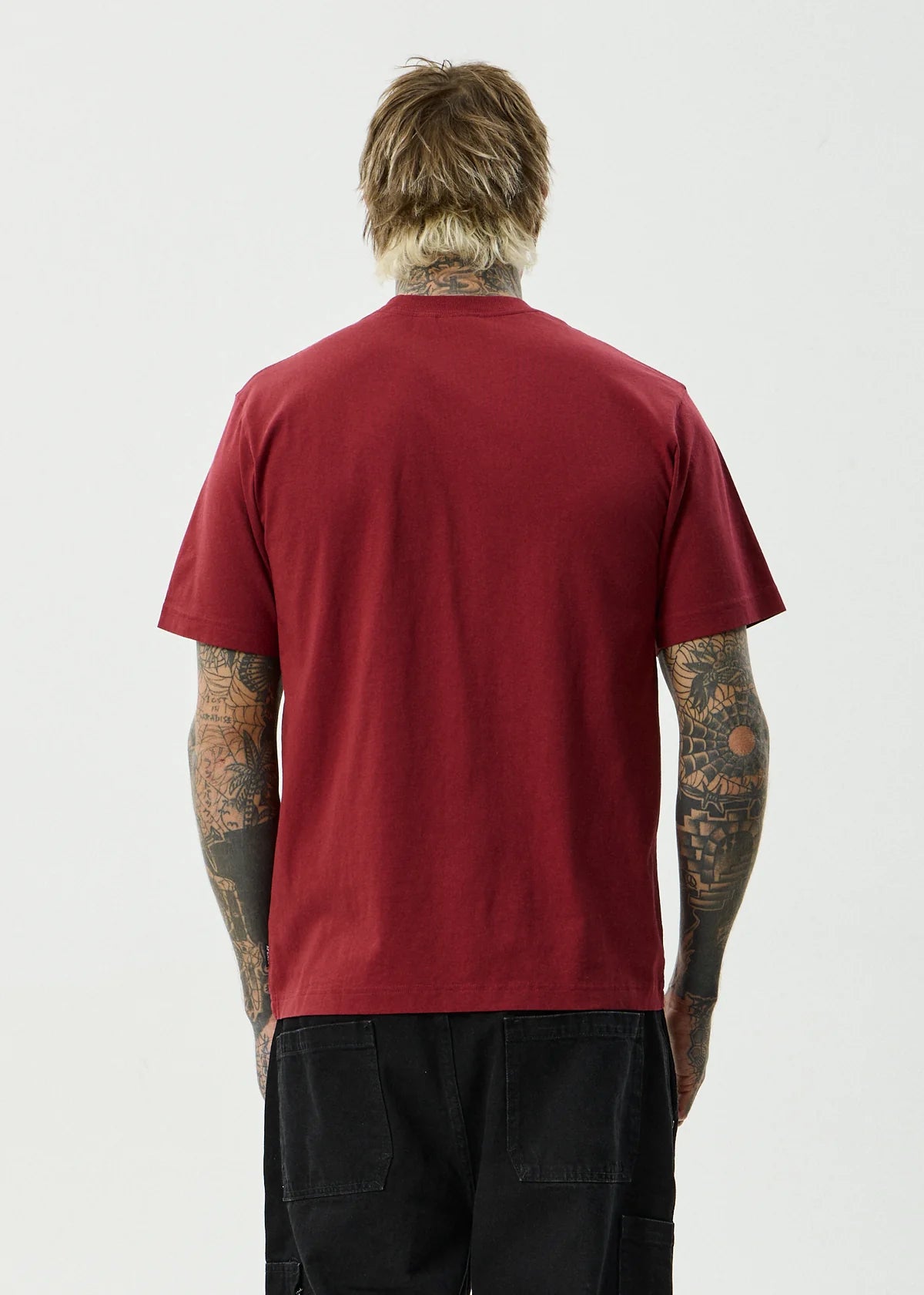 Afends Burnin Recycled Retro Fit Tee Washed Burgundy