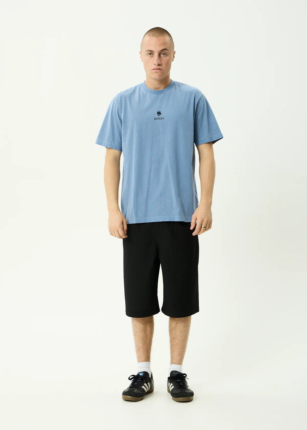 Afends Burnin Recycled Retro Fit Tee - Washed Slate Blue