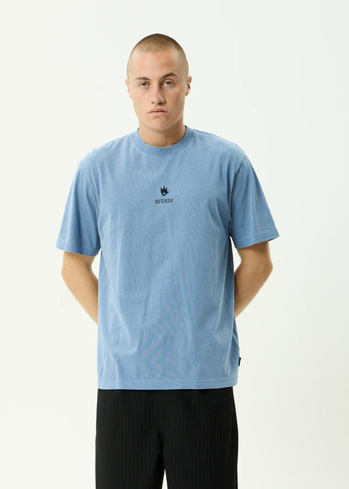 Afends Burnin Recycled Retro Fit Tee - Washed Slate Blue