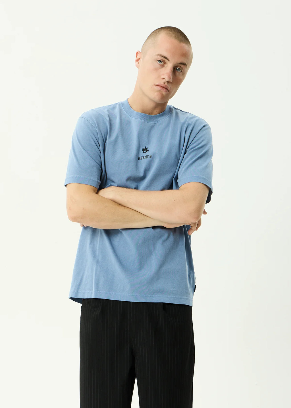 Afends Burnin Recycled Retro Fit Tee - Washed Slate Blue