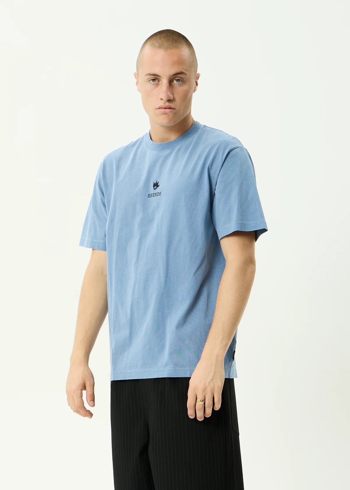 Afends Burnin Recycled Retro Fit Tee - Washed Slate Blue