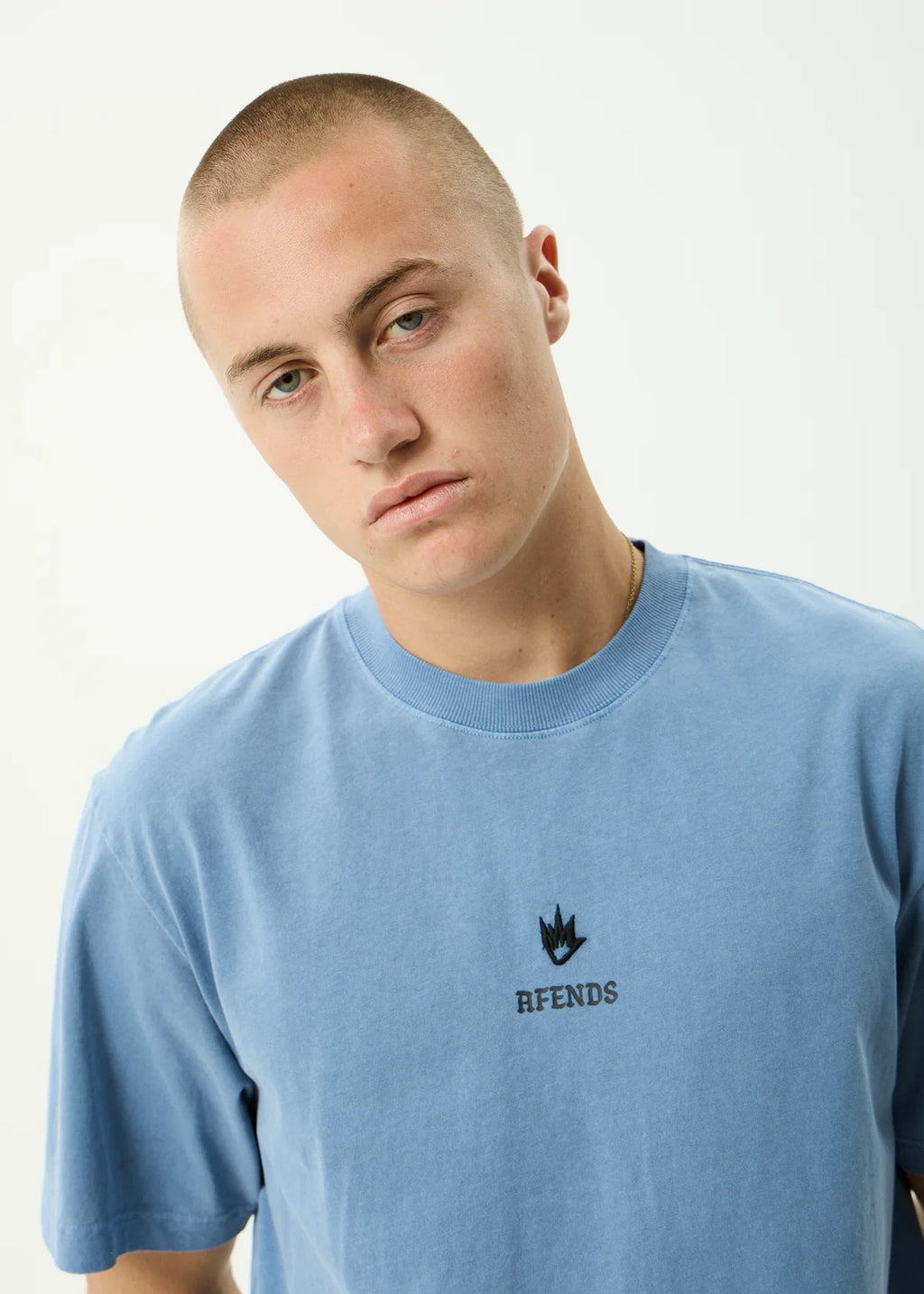 Afends Burnin Recycled Retro Fit Tee - Washed Slate Blue