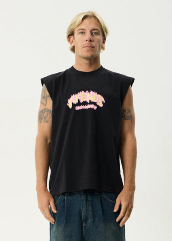 Afends Flame On Recycled Sleeveless Tee Stone Black