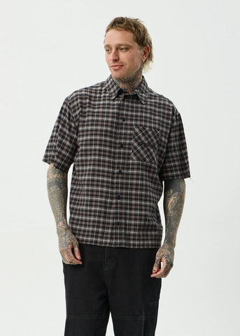 Afends Darkness Recycled Short Sleeve Shirt - Black Check