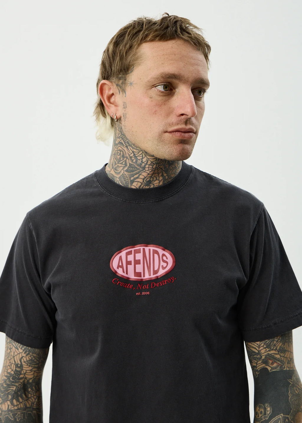 Afends Destroyed Recycled Retro Fit Tee Stone Black