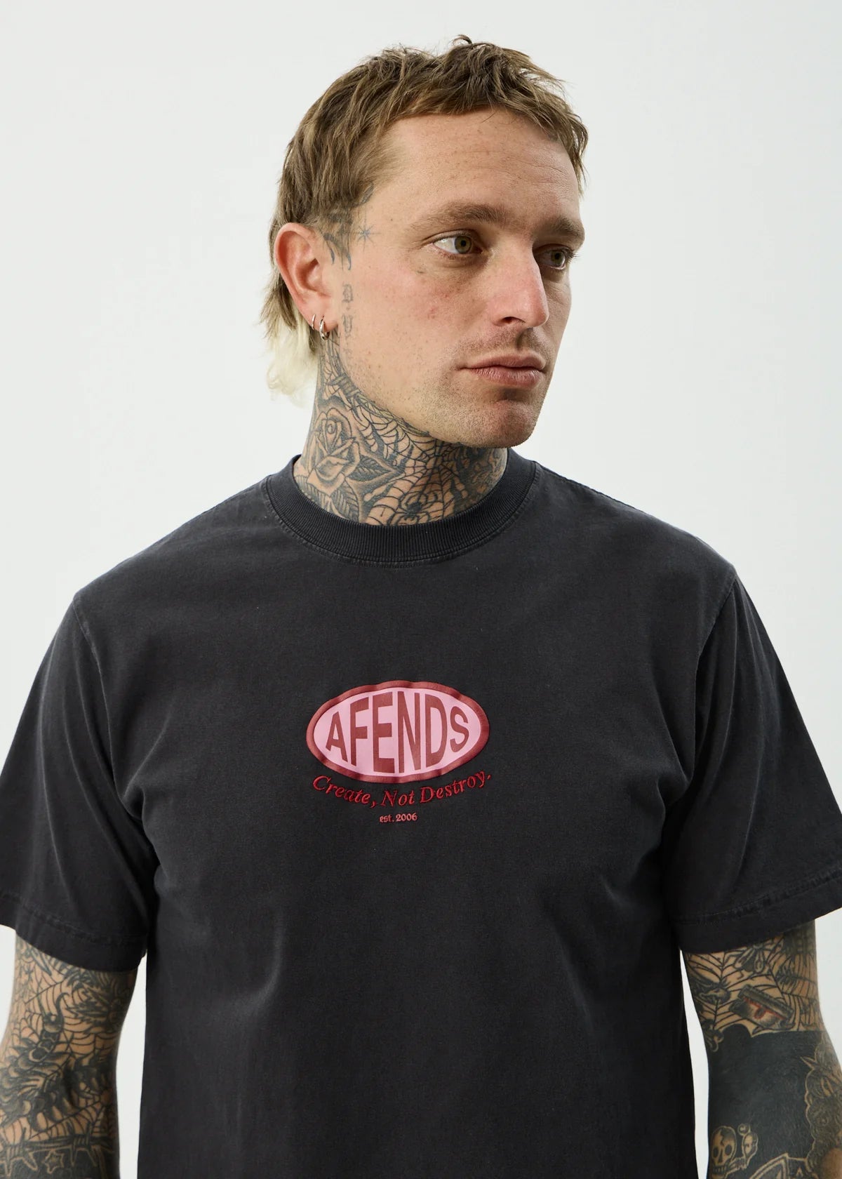 Afends Destroyed Recycled Retro Fit Tee Stone Black