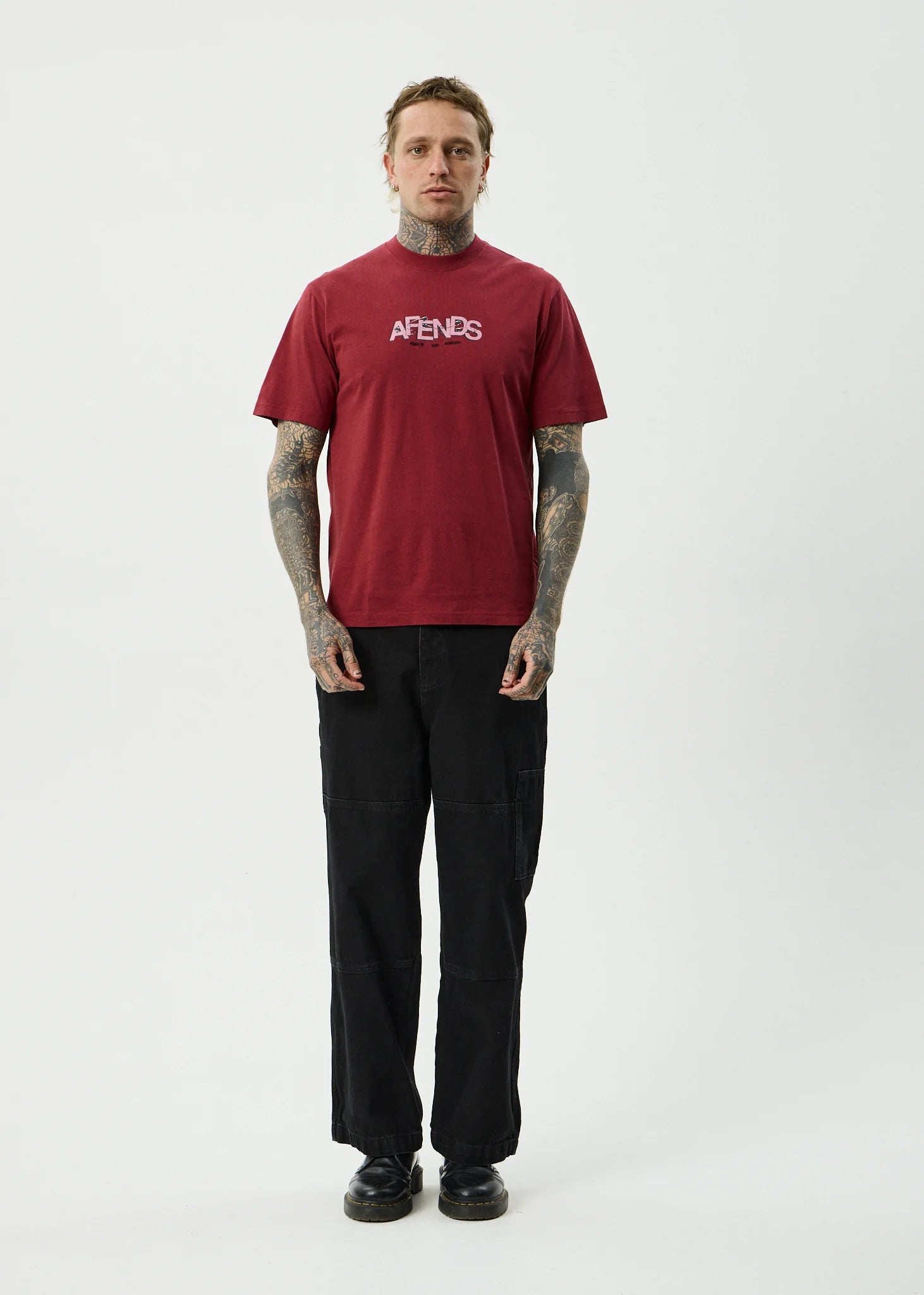 Afends Safety Hemp Retro Fit Tee Washed Burgundy