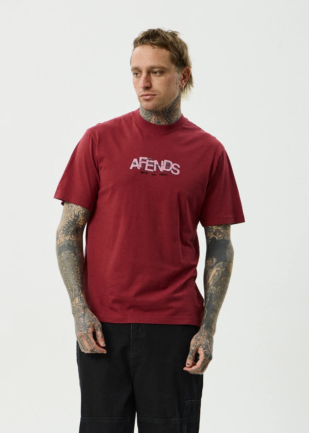 Afends Safety Hemp Retro Fit Tee Washed Burgundy