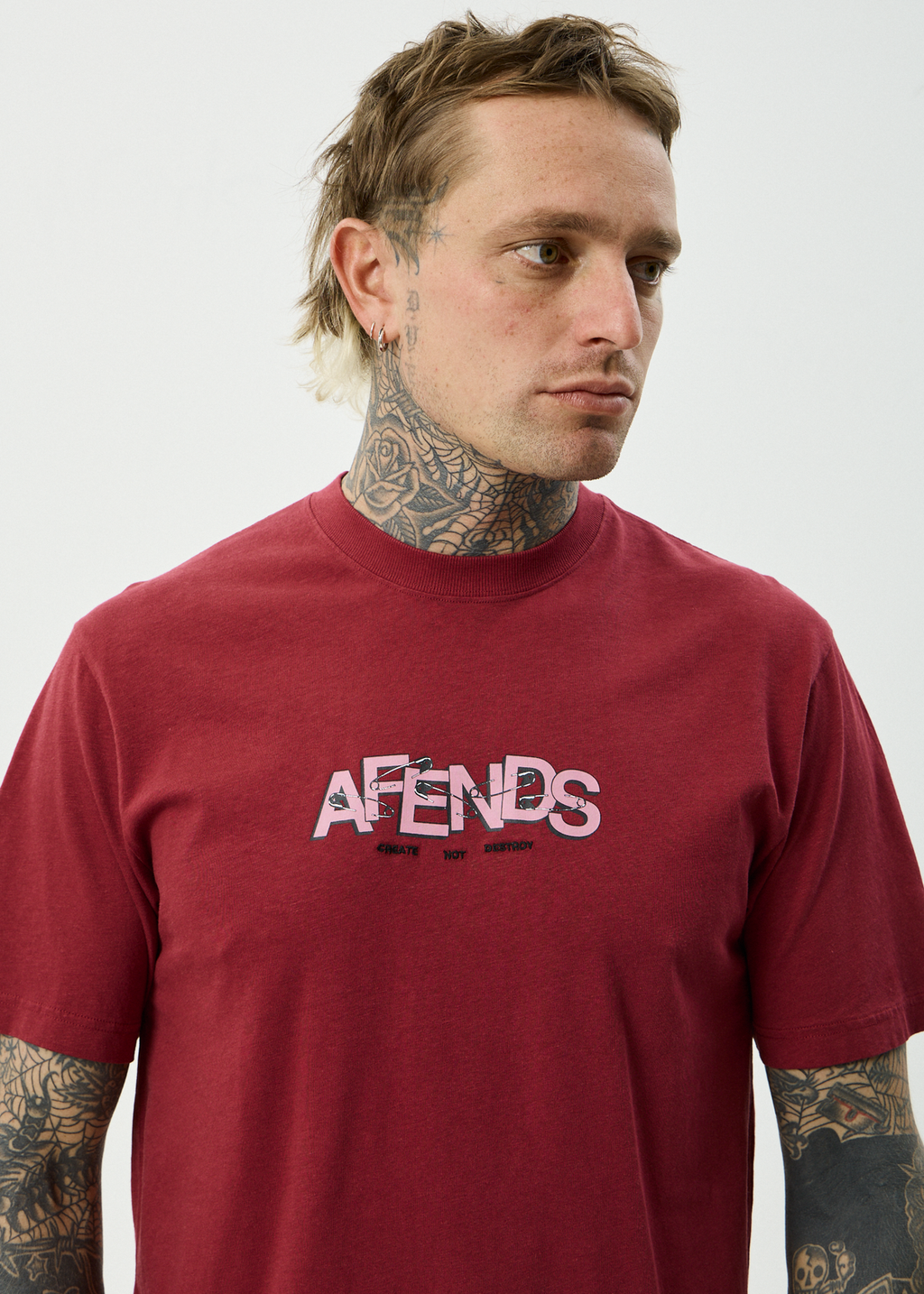 Afends Safety Hemp Retro Fit Tee Washed Burgundy