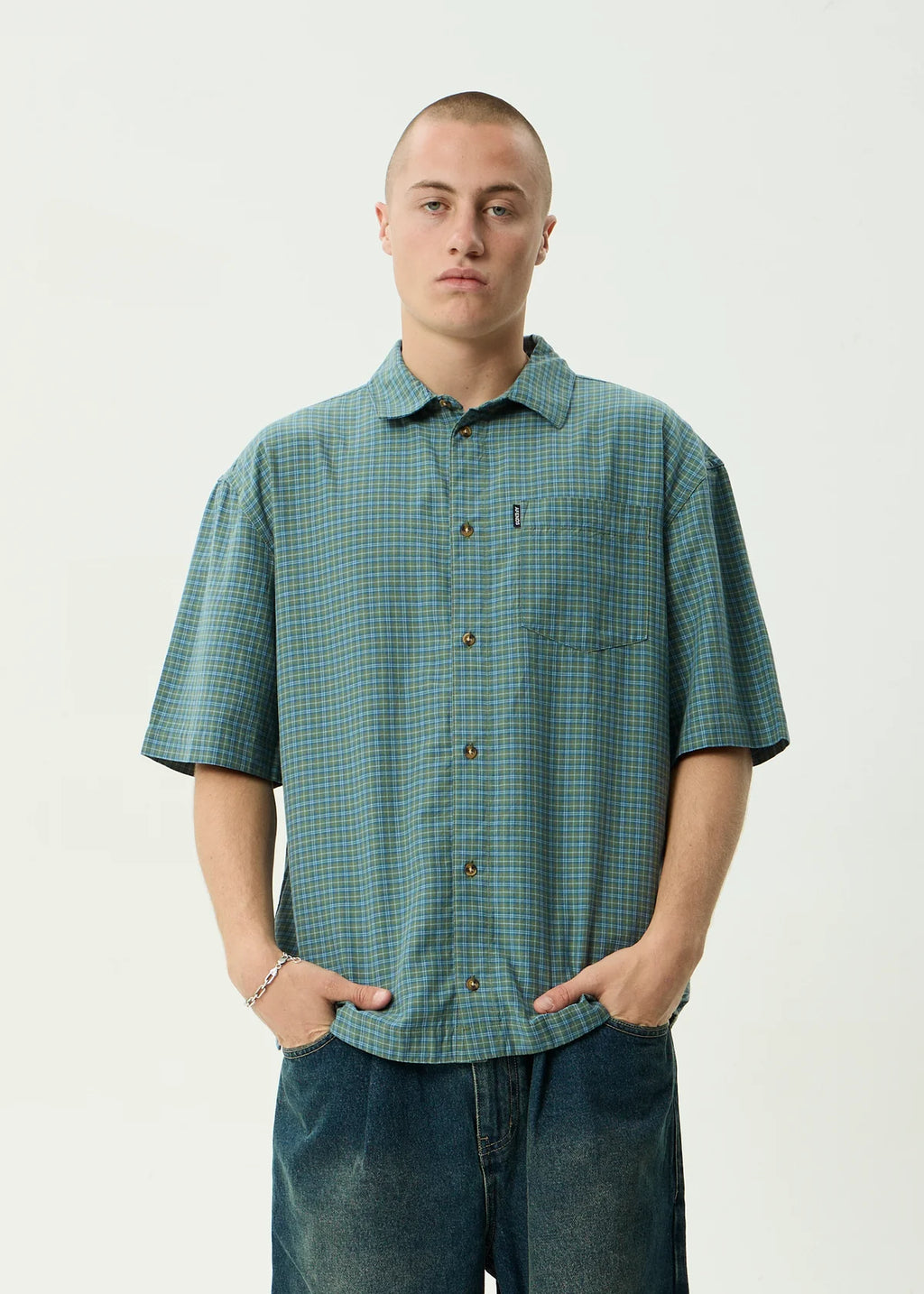 Afends Voyager Recycled Short Sleeve Shirt Deep Olive Check