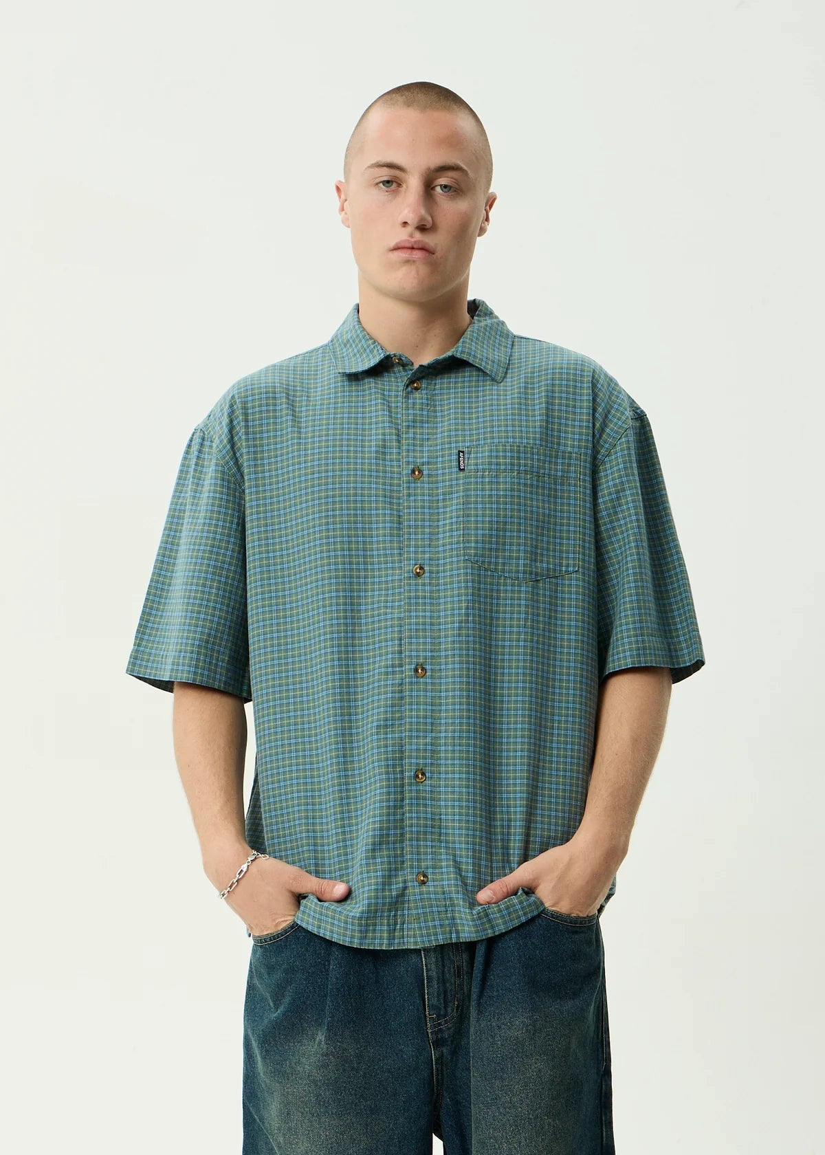 Afends Voyager Recycled Short Sleeve Shirt Deep Olive Check