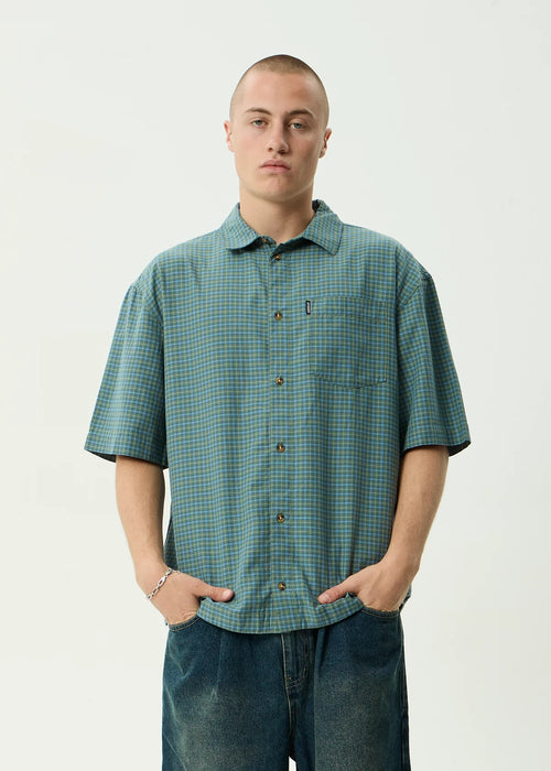 Afends Voyager Recycled Short Sleeve Shirt Deep Olive Check