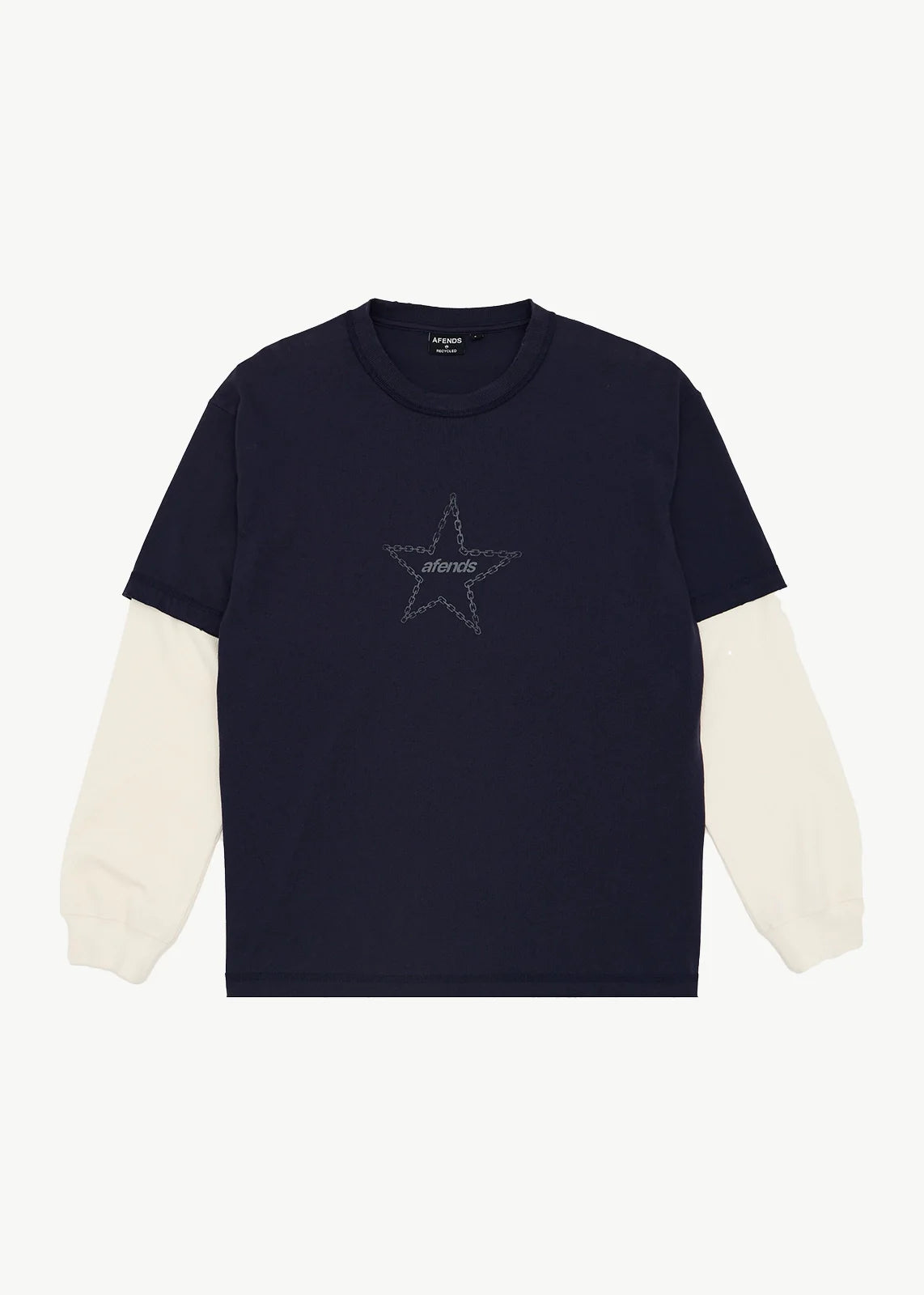 Afends Chains Recycled Heavyweight Layered Waffle Boxy Tee - Washed Deep Sea