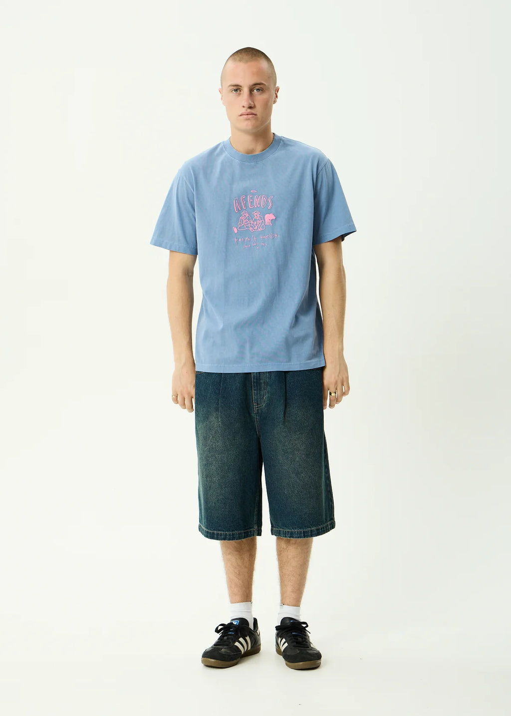 Afends Camp Fire Recycled Boxy Tee - Washed Slate Blue