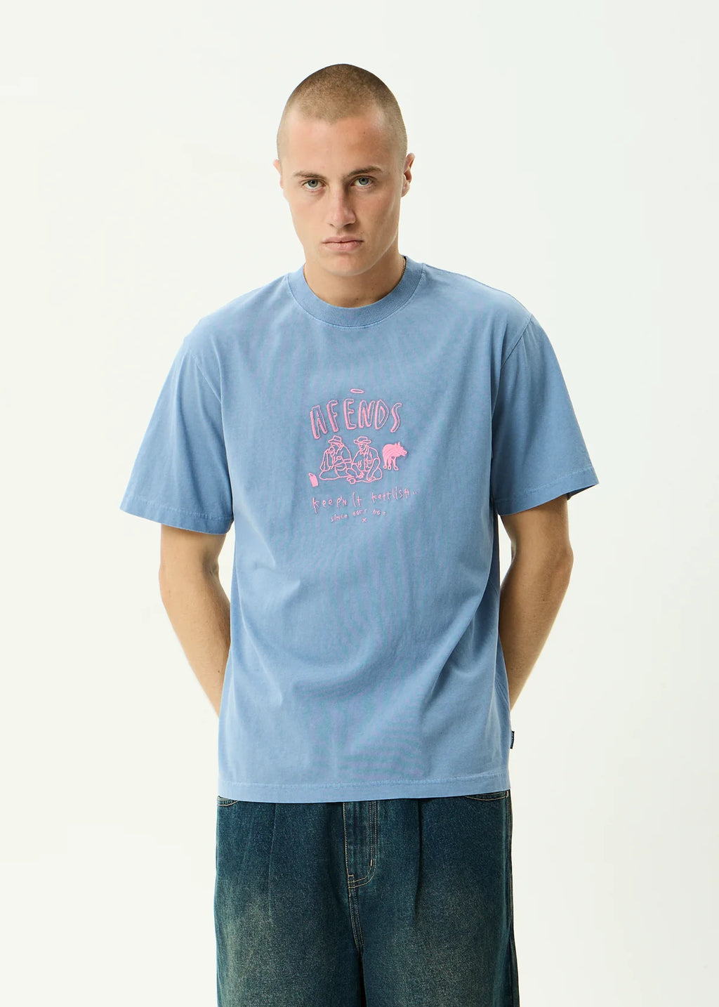 Afends Camp Fire Recycled Boxy Tee - Washed Slate Blue