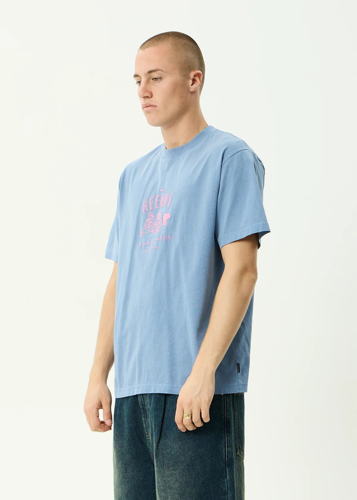 Afends Camp Fire Recycled Boxy Tee - Washed Slate Blue