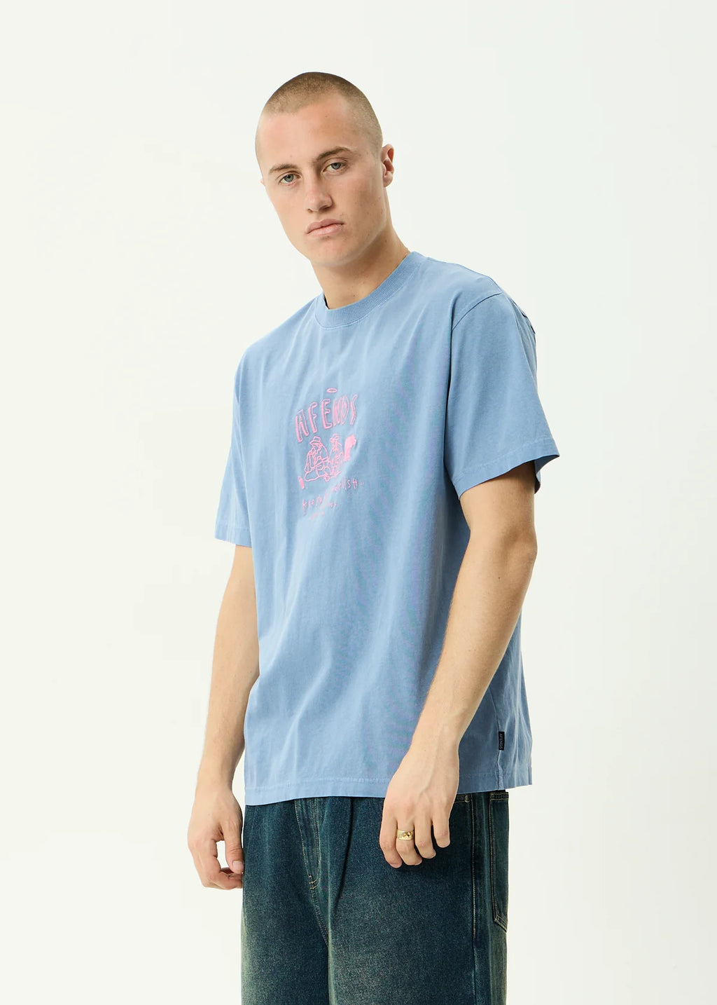 Afends Camp Fire Recycled Boxy Tee - Washed Slate Blue