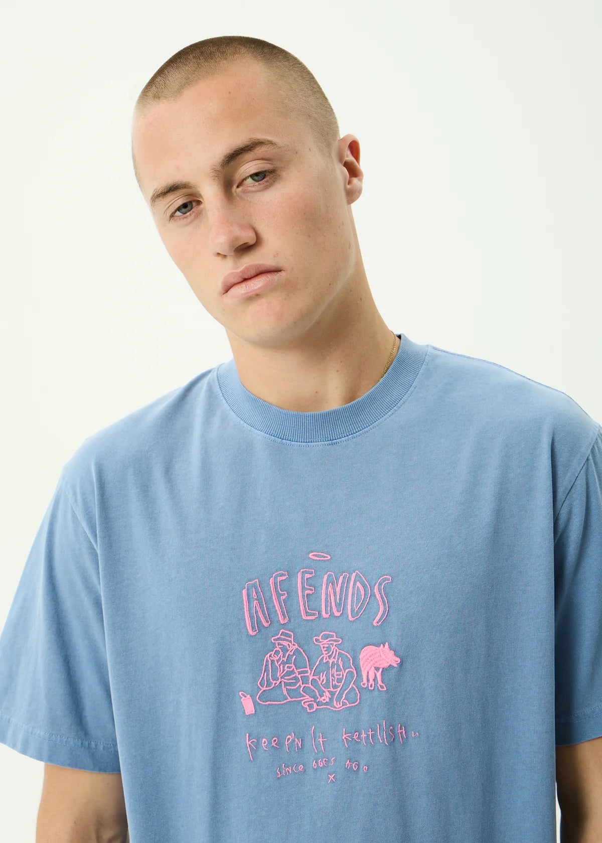 Afends Camp Fire Recycled Boxy Tee - Washed Slate Blue