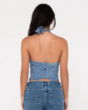 Flip Mommy Halter Neck Denim Vest