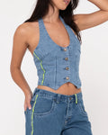 Flip Mommy Halter Neck Denim Vest