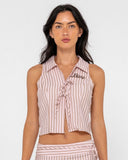 Rusty Rhysand Stripe Tie Front Top