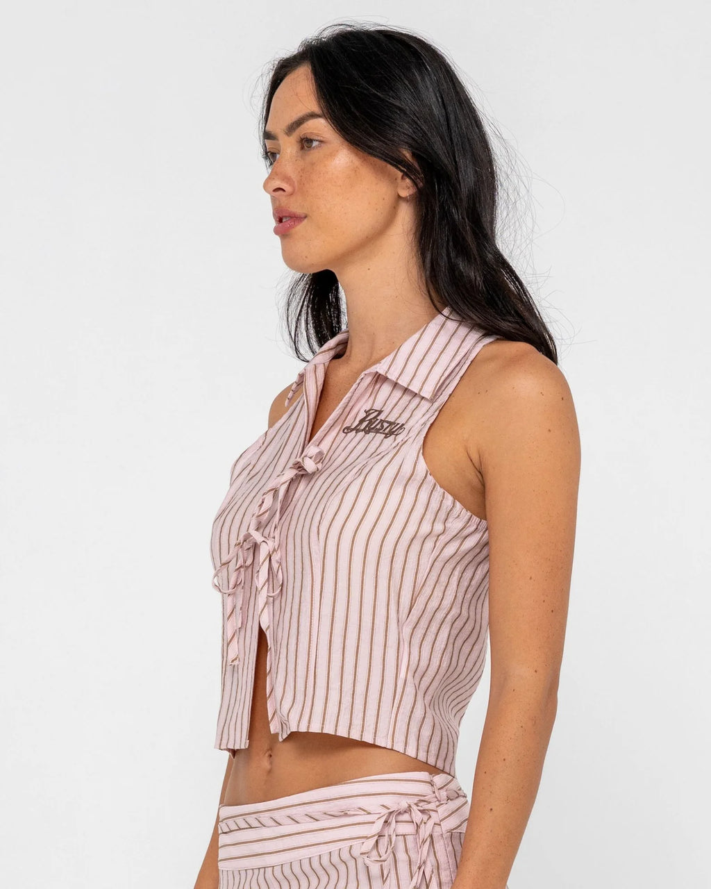 Rusty Rhysand Stripe Tie Front Top