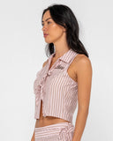 Rusty Rhysand Stripe Tie Front Top