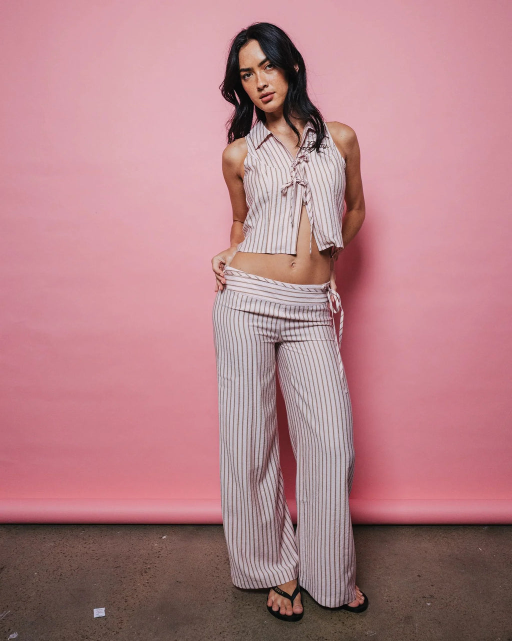 Rusty Rhysand Stripe Tie Front Top