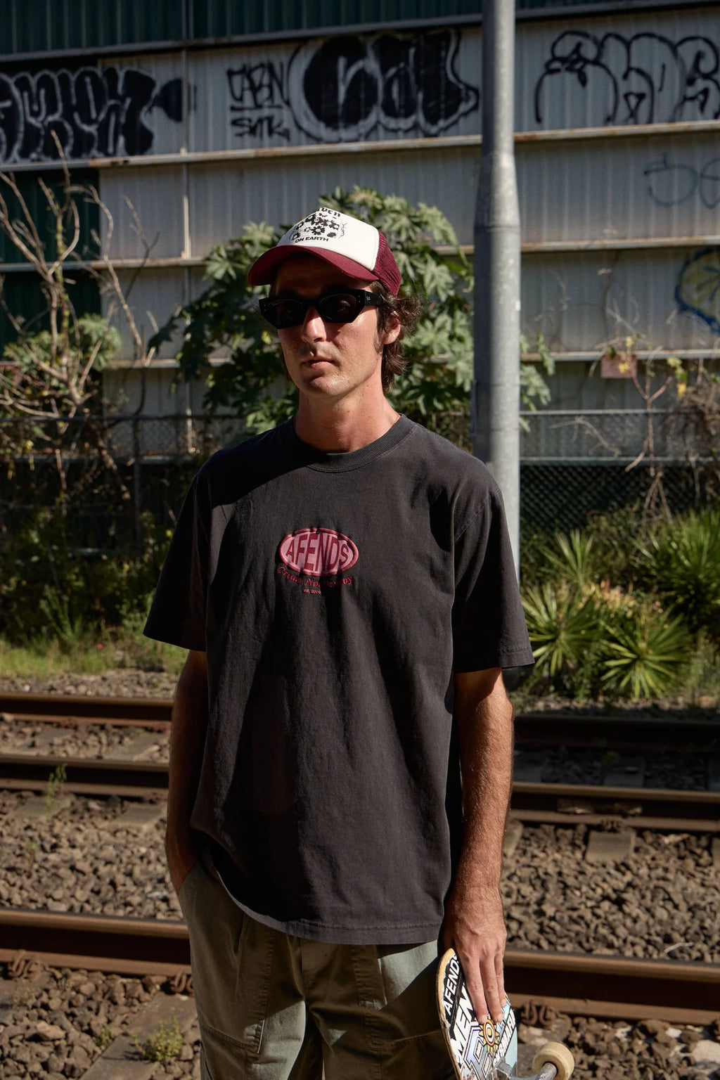 Afends Destroyed Recycled Retro Fit Tee Stone Black