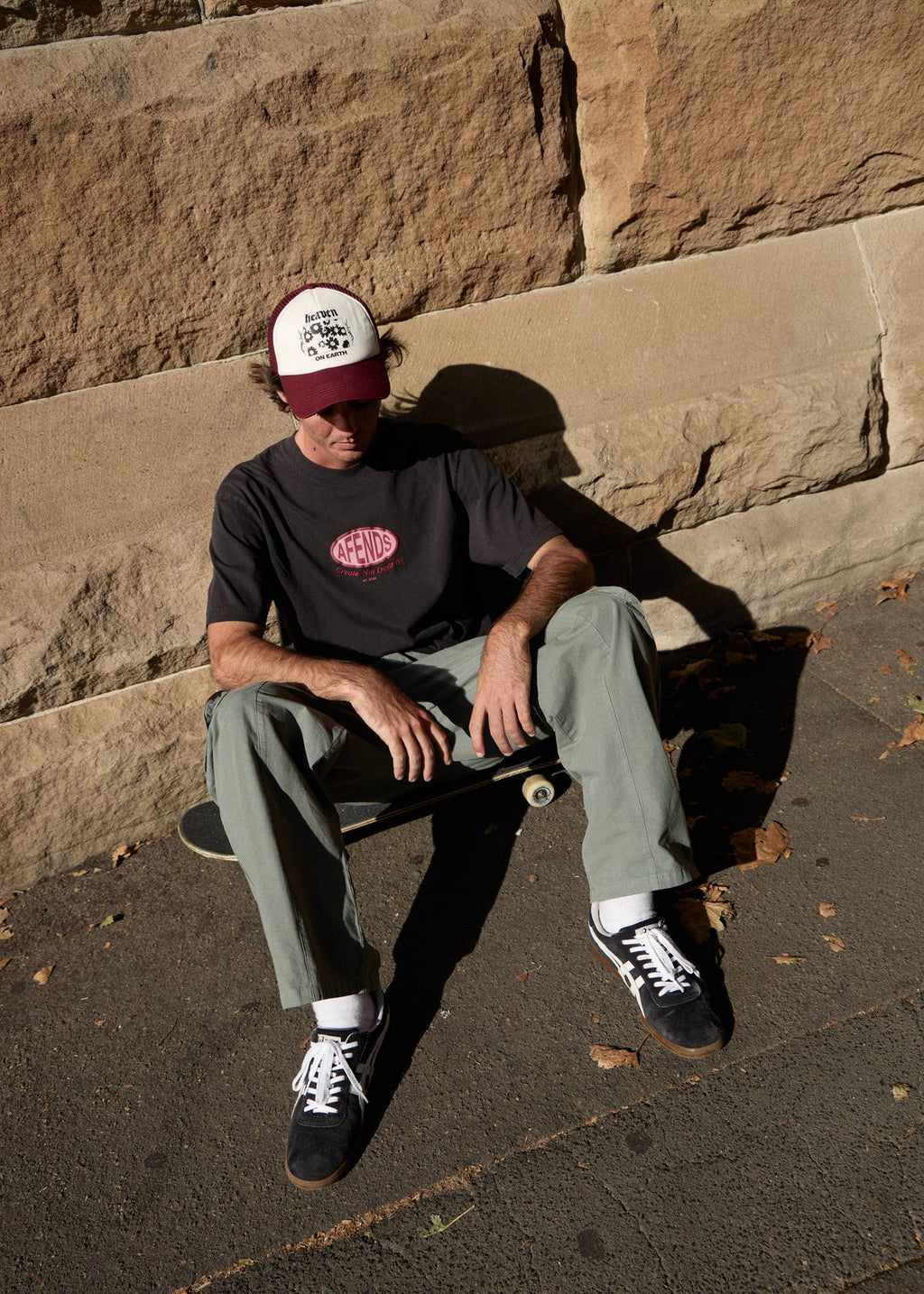 Afends Destroyed Recycled Retro Fit Tee Stone Black
