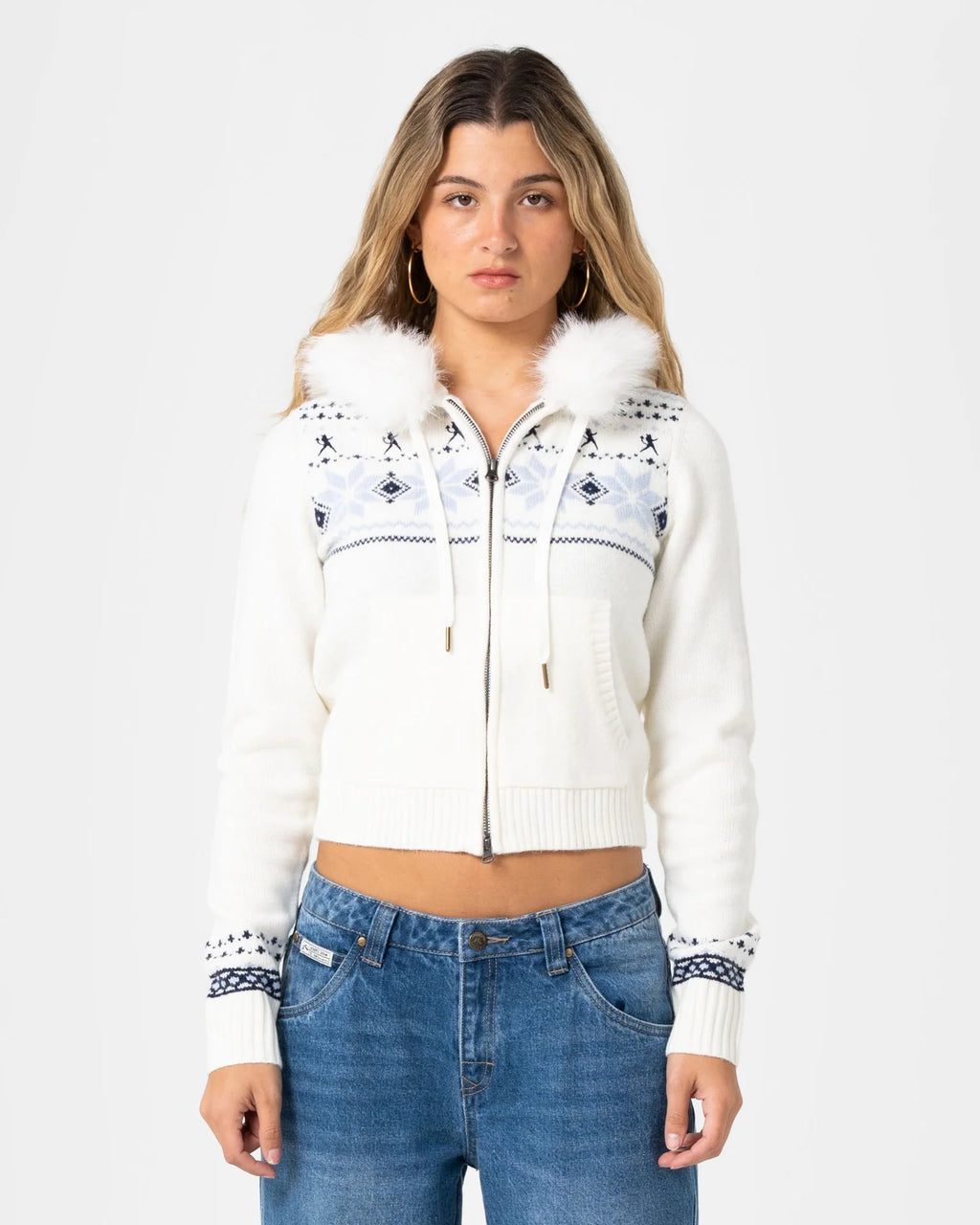 Rusty Yah Yah Fur Zip Through Knit Hoodie