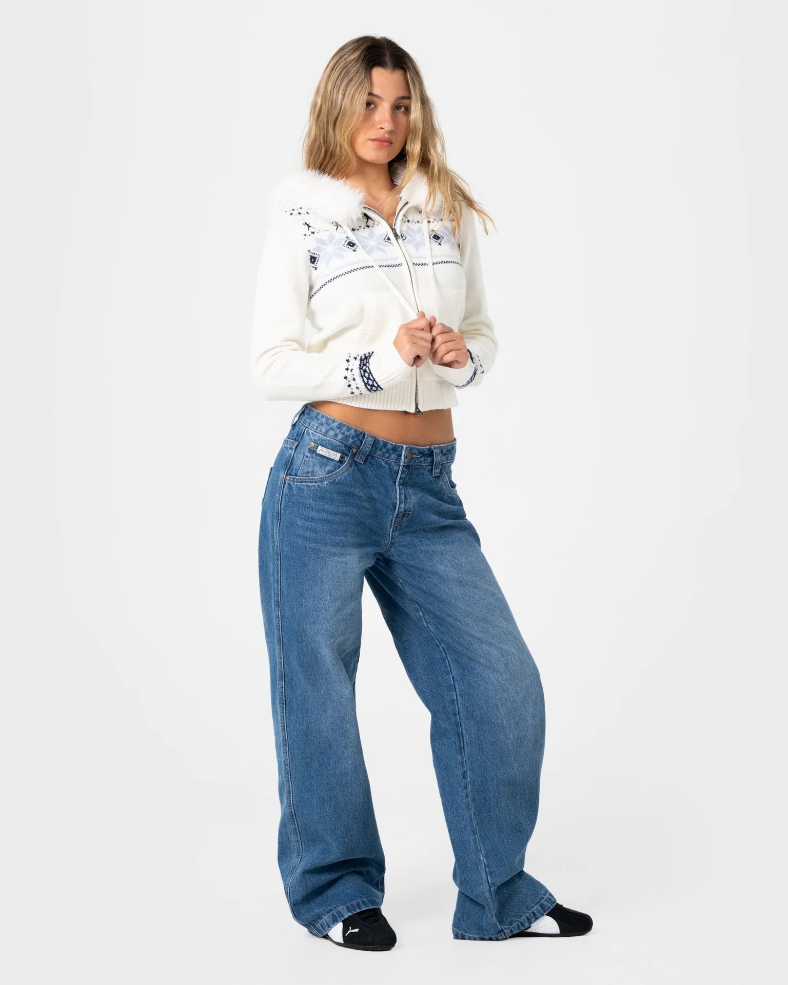 Rusty Yah Yah Fur Zip Through Knit Hoodie
