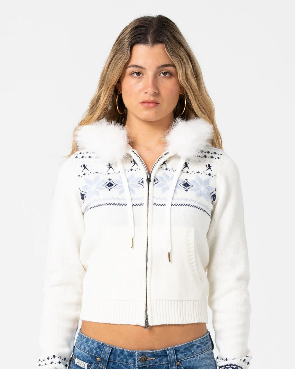 Rusty Yah Yah Fur Zip Through Knit Hoodie